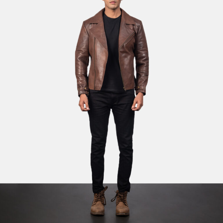 Mens Raiden Brown Leather Biker Jacket-2-1557047858812